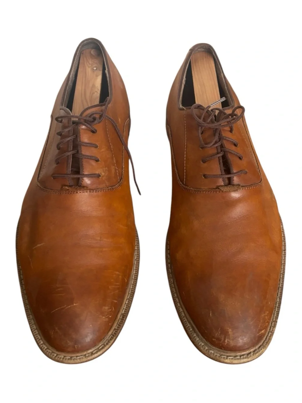 Men's Leather Derby Shoes in Cognac Brown